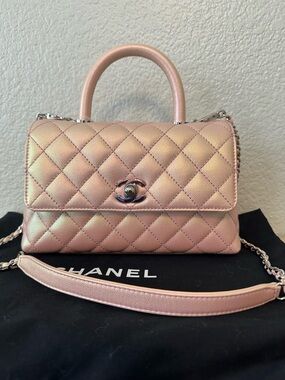Chanel Mini Coco Handle Flap Bag Light Pink Iridescent Caviar Silver Hardware